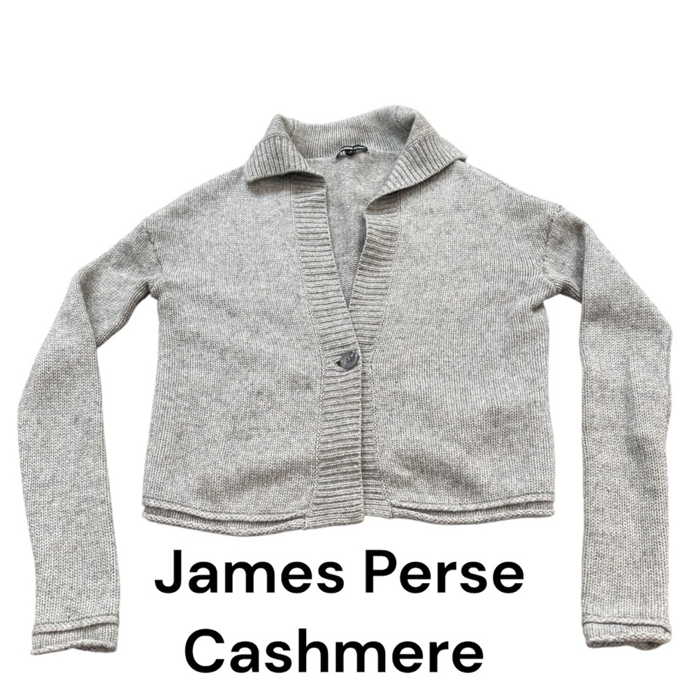 James Perse Los Angeles 100% Cashmere Single Button Cardigan Sweater Sz 1 Grey